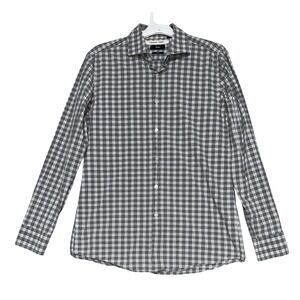 Hugo Boss Slim Fit Check Plaid long sleeve Button shirt Mens 16 34/35 Gray/White